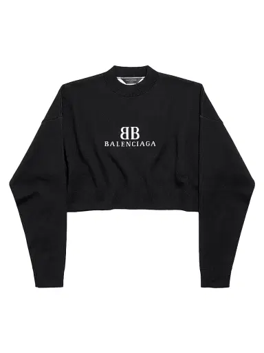 Balenciaga Women's Cropped Crewneck T-Shirt - Black White - Size Large | Thumbnail 1 Balenciaga Women's Cropped Crewneck T-Shirt - Black White - Size Large | Thumbnail 1