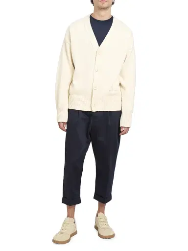 AMI Paris Men's Embroidered Logo Cotton Knit Cardigan - White Cream | Thumbnail 2
