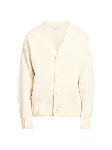 AMI Paris Men's Embroidered Logo Cotton Knit Cardigan - White Cream | Thumbnail 1