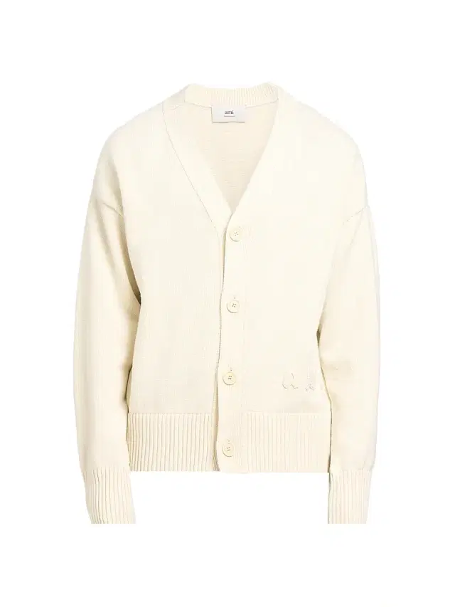 Men's Embroidered Logo Cotton Knit Cardigan - White Cream
