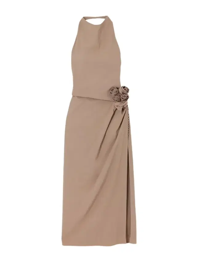 Appliquéd Linen-blend Halterneck Maxi Dress