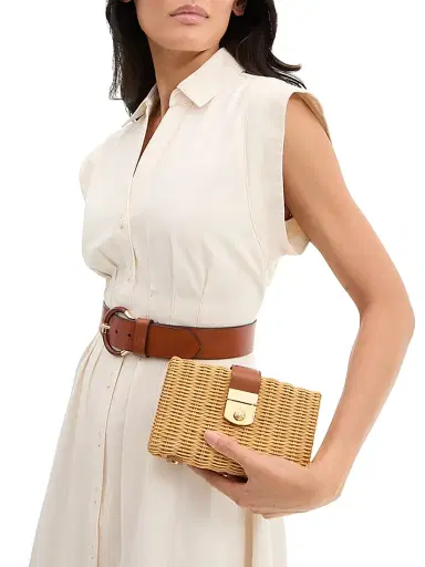 Veronica Beard Women's Lock Box Rattan & Leather Clutch - Natural Hazelwood | Thumbnail 2 Veronica Beard Women's Lock Box Rattan & Leather Clutch - Natural Hazelwood | Thumbnail 2