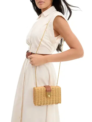 Veronica Beard Women's Lock Box Rattan & Leather Clutch - Natural Hazelwood | Thumbnail 3 Veronica Beard Women's Lock Box Rattan & Leather Clutch - Natural Hazelwood | Thumbnail 3