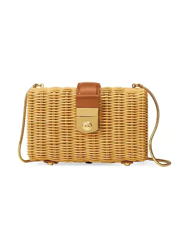 Veronica Beard Women's Lock Box Rattan & Leather Clutch - Natural Hazelwood | Thumbnail 1 Veronica Beard Women's Lock Box Rattan & Leather Clutch - Natural Hazelwood | Thumbnail 1