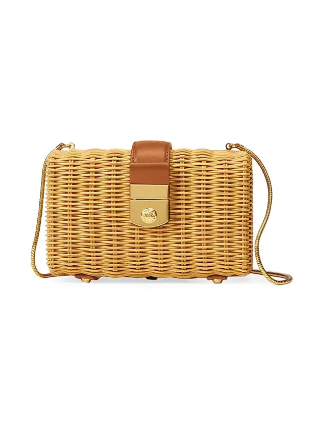 Veronica Beard Women's Lock Box Rattan & Leather Clutch - Natural Hazelwood