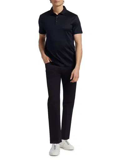 Giorgio Armani Men's Lux Silk-Cotton Jersey Polo Shirt - Navy | Thumbnail 2