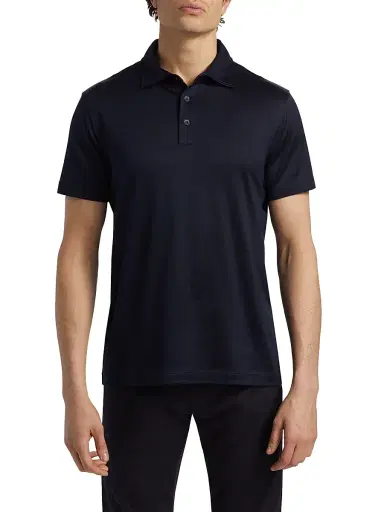 Giorgio Armani Men's Lux Silk-Cotton Jersey Polo Shirt - Navy | Thumbnail 3