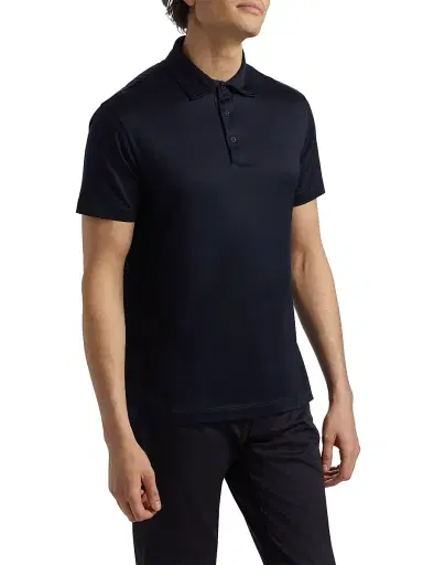 Giorgio Armani Men's Lux Silk-Cotton Jersey Polo Shirt - Navy | Thumbnail 4