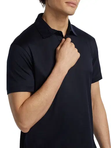 Giorgio Armani Men's Lux Silk-Cotton Jersey Polo Shirt - Navy | Thumbnail 6