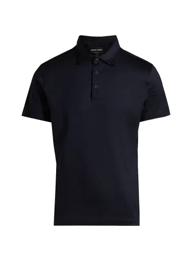 Giorgio Armani Men's Lux Silk-Cotton Jersey Polo Shirt - Navy | Thumbnail 1