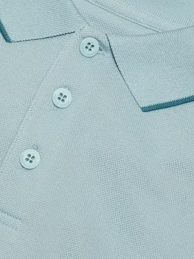 Giorgio Armani Men's Tipped Jersey Polo Shirt - Aqua - Size 44 | Thumbnail 7 Giorgio Armani Men's Tipped Jersey Polo Shirt - Aqua - Size 44 | Thumbnail 7