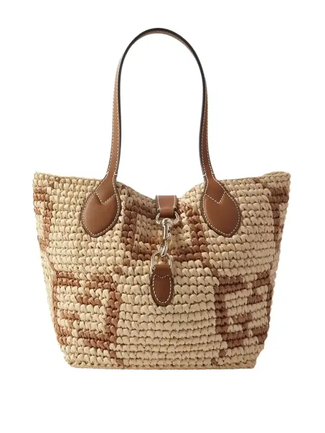 Leather-trimmed Logo-jacquard Raffia Tote