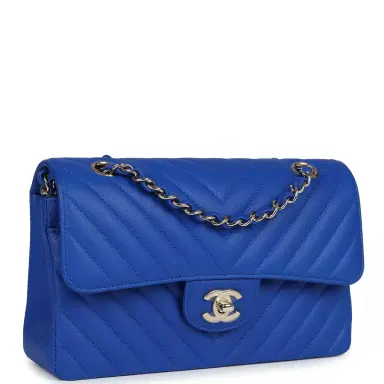 Chanel Chanel Small Classic Double Flap Blue Chevron Caviar Light Gold Hardware | Thumbnail 2 Chanel Chanel Small Classic Double Flap Blue Chevron Caviar Light Gold Hardware | Thumbnail 2