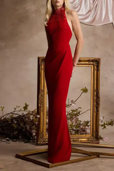 PAMELLA ROLAND Embellished Haltneck Gown | Thumbnail 2