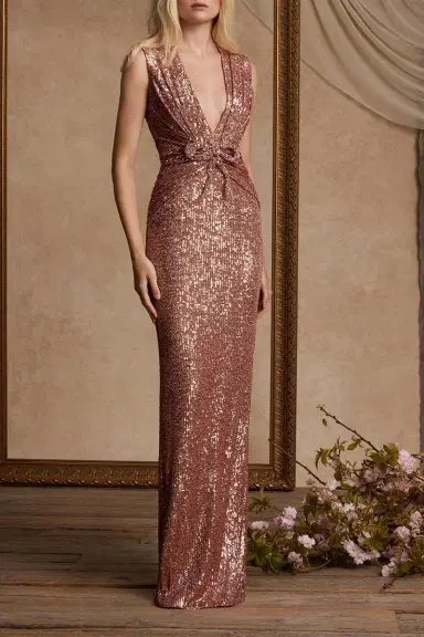 PAMELLA ROLAND Sleeveless Deep V Gown | Thumbnail 2