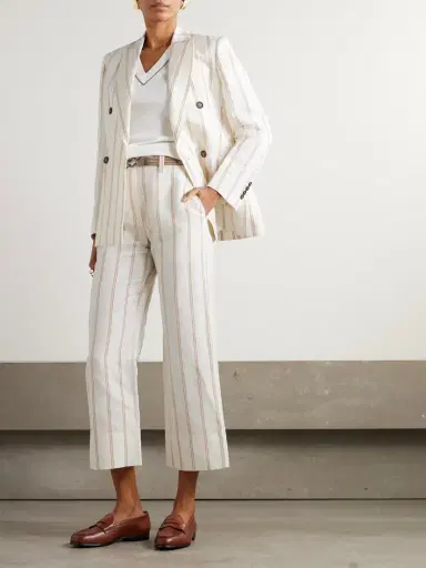 Brunello Cucinelli Double-breasted Striped Linen And Cotton-blend Blazer | Thumbnail 2 Brunello Cucinelli Double-breasted Striped Linen And Cotton-blend Blazer | Thumbnail 2