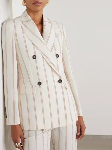 Brunello Cucinelli Double-breasted Striped Linen And Cotton-blend Blazer | Thumbnail 3 Brunello Cucinelli Double-breasted Striped Linen And Cotton-blend Blazer | Thumbnail 3