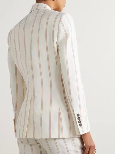 Brunello Cucinelli Double-breasted Striped Linen And Cotton-blend Blazer | Thumbnail 4 Brunello Cucinelli Double-breasted Striped Linen And Cotton-blend Blazer | Thumbnail 4