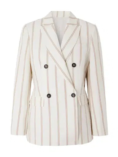 Brunello Cucinelli Double-breasted Striped Linen And Cotton-blend Blazer | Thumbnail 1 Brunello Cucinelli Double-breasted Striped Linen And Cotton-blend Blazer | Thumbnail 1