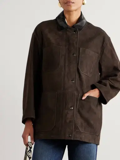 Nour Hammour Barn Leather-trimmed Suede Jacket | Thumbnail 3 Nour Hammour Barn Leather-trimmed Suede Jacket | Thumbnail 3