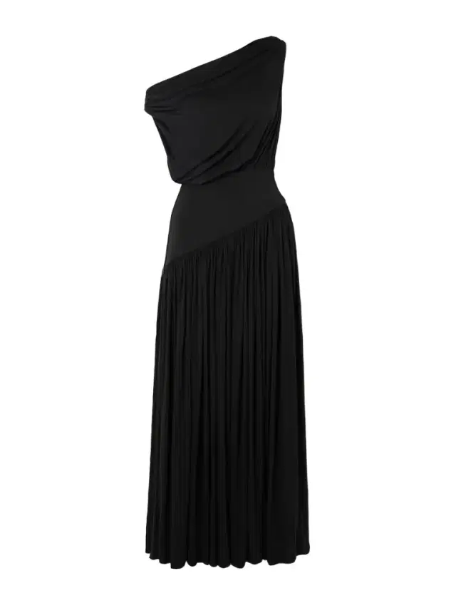 Gwen One-shoulder Asymmetric Draped Jersey-trimmed Stretch-bamboo Maxi Dress