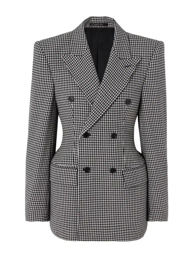 Hourglass Houndstooth Double-breasted Wool Blazer