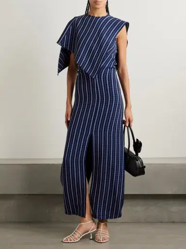 Proenza Schouler Selene Asymmetric Draped Checked Stretch-crepe Maxi Dress | Thumbnail 2 Proenza Schouler Selene Asymmetric Draped Checked Stretch-crepe Maxi Dress | Thumbnail 2