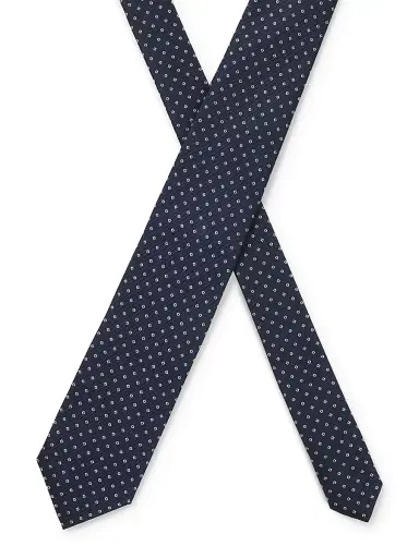 BOSS Men's Silk Blend Tie with Jacquard Woven Pattern - Dark Blue | Thumbnail 3