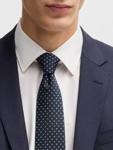 BOSS Men's Silk Blend Tie with Jacquard Woven Pattern - Dark Blue | Thumbnail 5