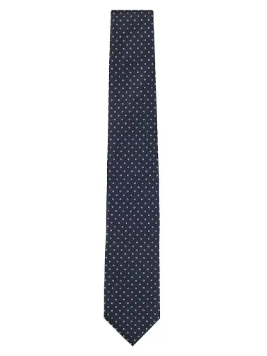 BOSS Men's Silk Blend Tie with Jacquard Woven Pattern - Dark Blue | Thumbnail 1