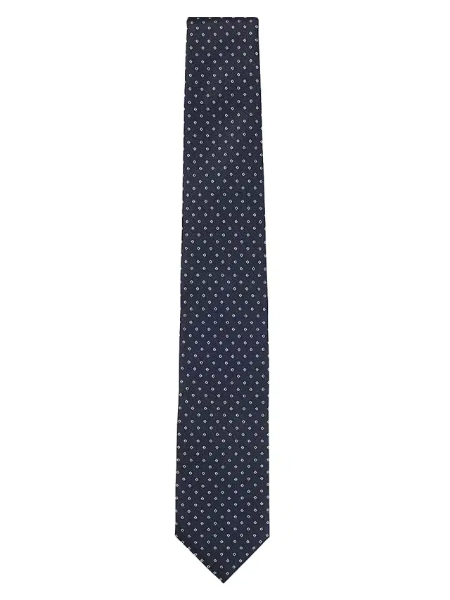 Men's Silk Blend Tie with Jacquard Woven Pattern - Dark Blue Men's Silk Blend Tie with Jacquard Woven Pattern - Dark Blue