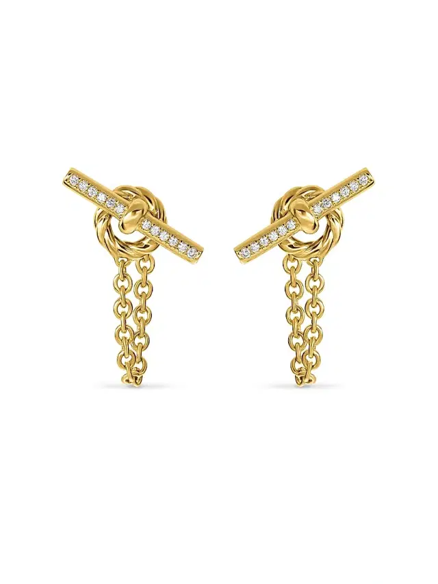 Women's DY Mercer Petite Toggle Chain Stud Earrings in 18K Yellow Gold with Diamonds, 38.2MM - Gold Women's DY Mercer Petite Toggle Chain Stud Earrings in 18K Yellow Gold with Diamonds, 38.2MM - Gold