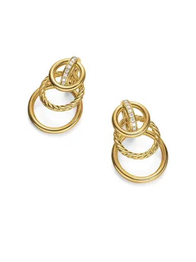 David Yurman Women's DY Mercer Triple Ring Drop Earrings in 18K Yellow Gold with Diamonds, 35.6MM - Gold | Thumbnail 5 David Yurman Women's DY Mercer Triple Ring Drop Earrings in 18K Yellow Gold with Diamonds, 35.6MM - Gold | Thumbnail 5