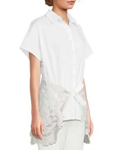 Natori Women's Kumo Appliqué Lace Wrap Shirt - White - Size XL | Thumbnail 4 Natori Women's Kumo Appliqué Lace Wrap Shirt - White - Size XL | Thumbnail 4