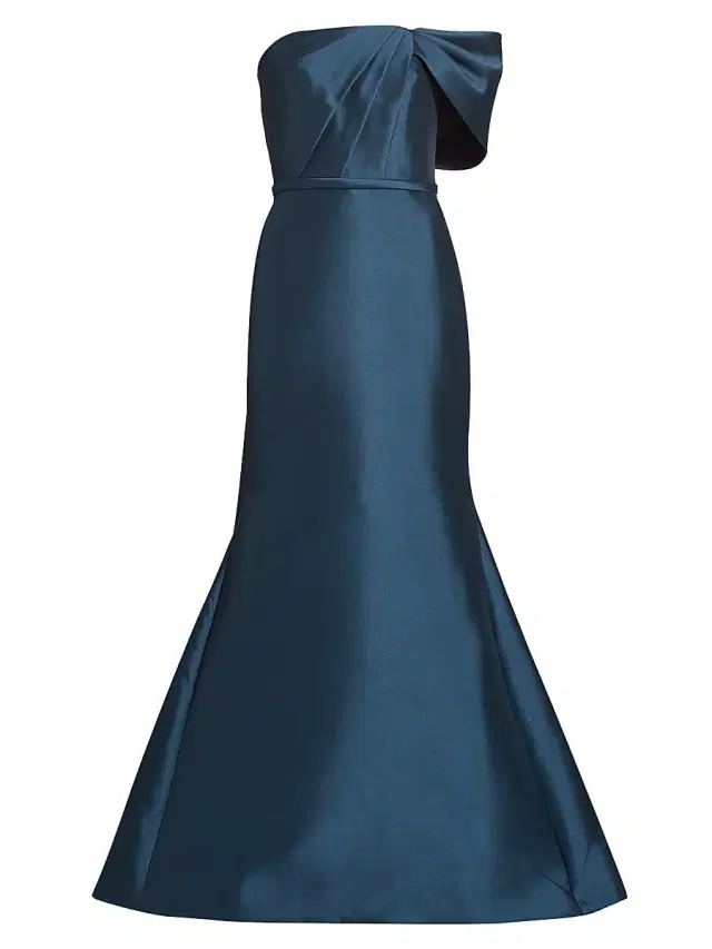 Amsale Women's Pleated Taffeta Strapless Gown - French Blue