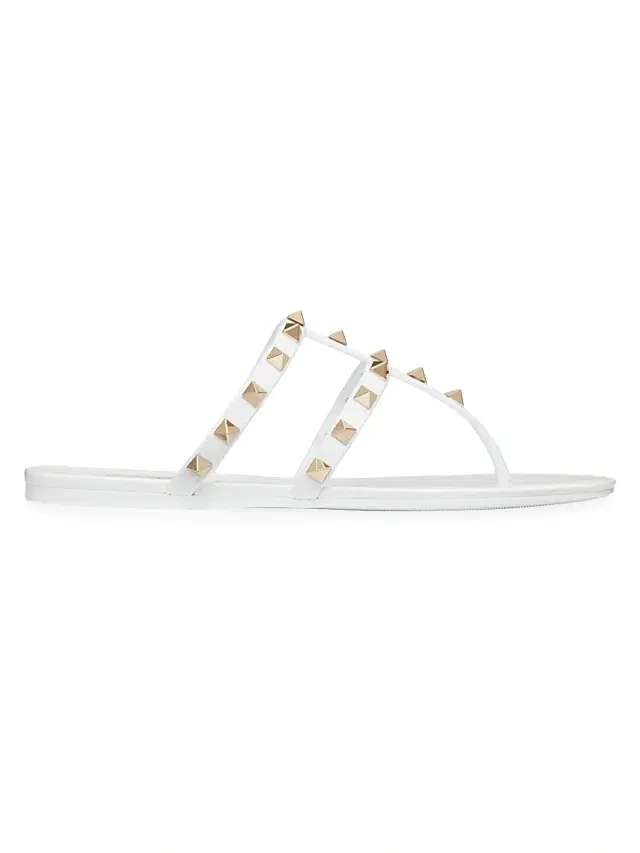 Women's Rockstud Flat Rubber Sandals - White