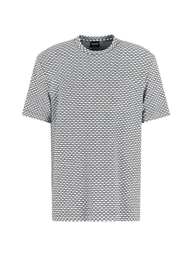 Giorgio Armani Men's Check Crewneck T-Shirt - White