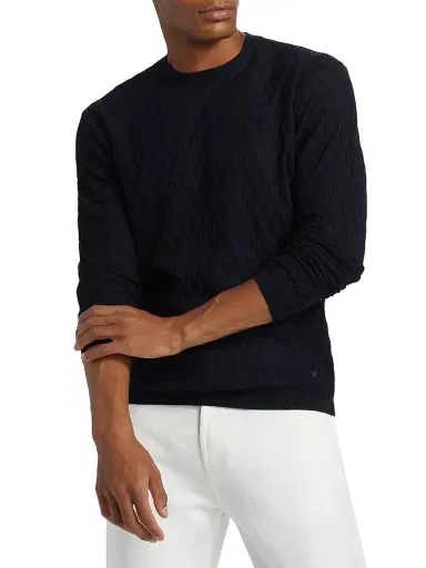 Emporio Armani Men's Textured Wool Jacquard Crewneck Sweater - Navy - Size XXL | Thumbnail 3 Emporio Armani Men's Textured Wool Jacquard Crewneck Sweater - Navy - Size XXL | Thumbnail 3