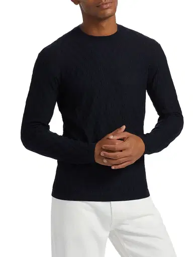 Emporio Armani Men's Textured Wool Jacquard Crewneck Sweater - Navy - Size XXL | Thumbnail 4 Emporio Armani Men's Textured Wool Jacquard Crewneck Sweater - Navy - Size XXL | Thumbnail 4