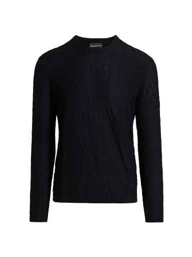 Emporio Armani Men's Textured Wool Jacquard Crewneck Sweater - Navy - Size XXL | Thumbnail 1 Emporio Armani Men's Textured Wool Jacquard Crewneck Sweater - Navy - Size XXL | Thumbnail 1