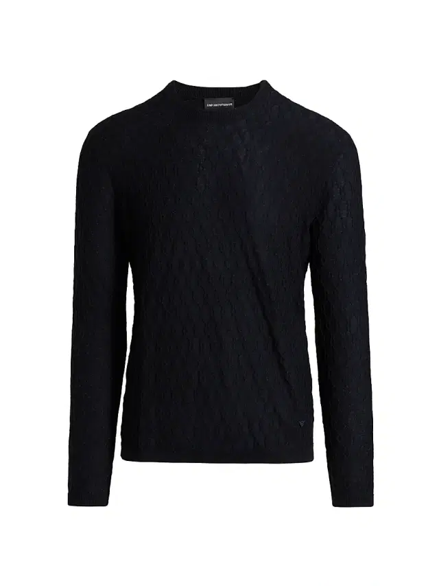 Men's Textured Wool Jacquard Crewneck Sweater - Navy