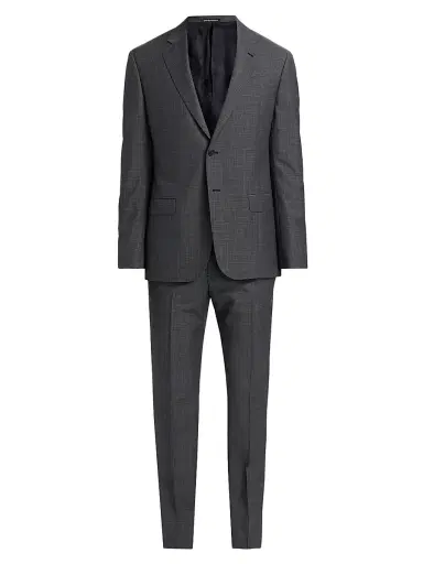 Emporio Armani Men's Virgin Wool Plaid Suit - Grey | Thumbnail 1