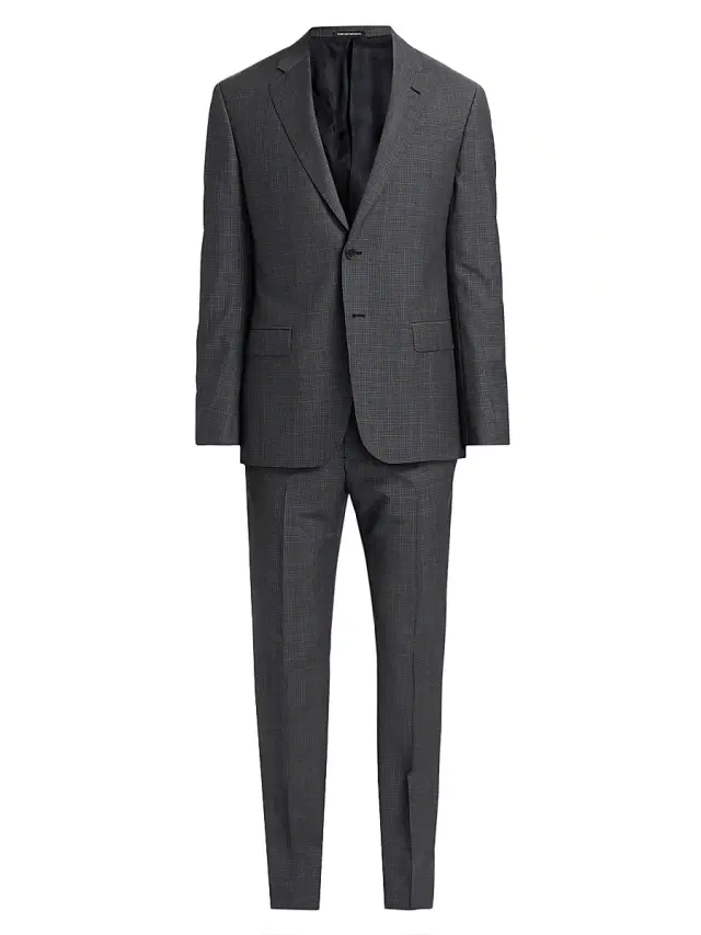 Men's Virgin Wool Plaid Suit - Grey