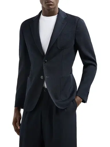 Giorgio Armani Men's Virgin Wool Single-Breasted Blazer - Navy | Thumbnail 3 Giorgio Armani Men's Virgin Wool Single-Breasted Blazer - Navy | Thumbnail 3