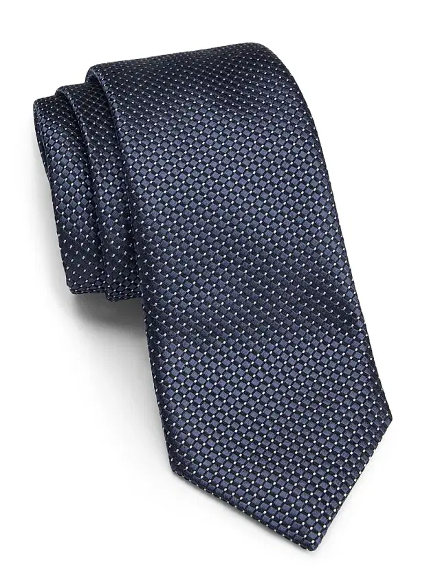Men's Jacquard Silk-Cotton Tie - Navy