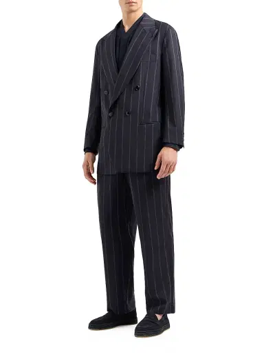 Giorgio Armani Men's Fashion Pinstripe Virgin Wool Suit - Navy - Size 44 | Thumbnail 1 Giorgio Armani Men's Fashion Pinstripe Virgin Wool Suit - Navy - Size 44 | Thumbnail 1