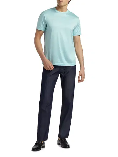 Giorgio Armani Men's Lux Jersey Silk-Cotton T-Shirt - Aqua | Thumbnail 2 Giorgio Armani Men's Lux Jersey Silk-Cotton T-Shirt - Aqua | Thumbnail 2