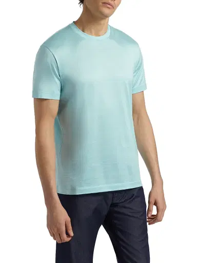 Giorgio Armani Men's Lux Jersey Silk-Cotton T-Shirt - Aqua | Thumbnail 4 Giorgio Armani Men's Lux Jersey Silk-Cotton T-Shirt - Aqua | Thumbnail 4