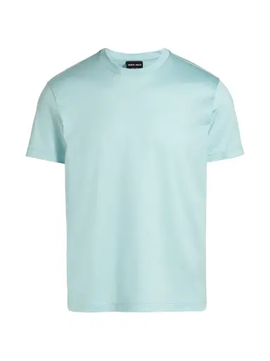 Giorgio Armani Men's Lux Jersey Silk-Cotton T-Shirt - Aqua | Thumbnail 1 Giorgio Armani Men's Lux Jersey Silk-Cotton T-Shirt - Aqua | Thumbnail 1
