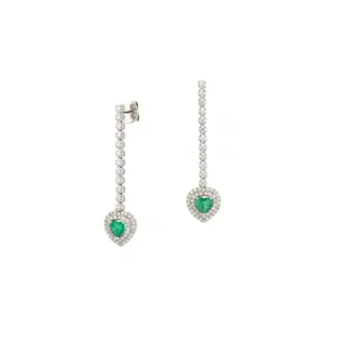 Wish Fine Jewelry 1.85ct Diamdond Dangle Heart Emerald 18K Gold Earringa | Thumbnail 1 Wish Fine Jewelry 1.85ct Diamdond Dangle Heart Emerald 18K Gold Earringa | Thumbnail 1